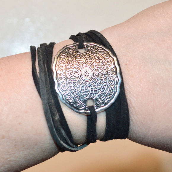 Anti Culture Jewelry - ♥️🌹💘 3 for 20/ Tie Wrap Silver Bracelet Cuff Yoga Boho Faux Leather